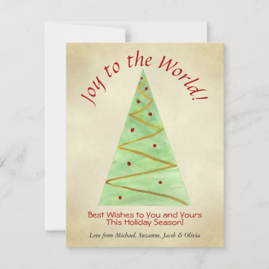 Vreugde aan de wereld! Eenvoudige Waterverf kerstb Feestdagenkaart (Voorkant)