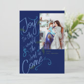 Vreugde aan de Wereld Foto Kerstmis Kaart (Staand voorkant)