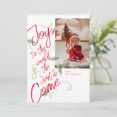 Vreugde aan de Wereld Foto Kerstmis Kaart (Staand voorkant)