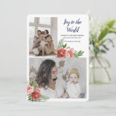 Vreugde aan de wereld Kerstgroet met foto Feestdagenkaart (Staand voorkant)