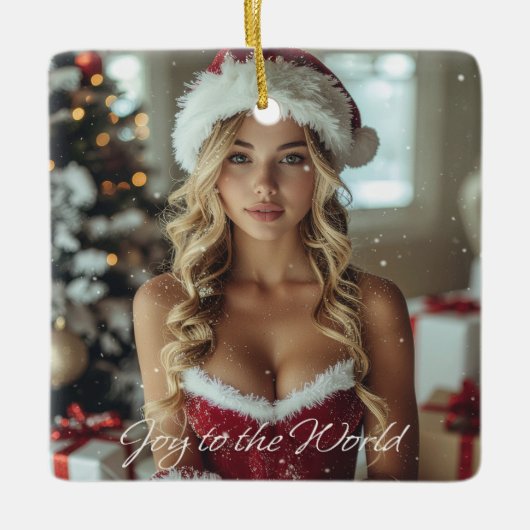 VREUGDE AAN DE WERELD - Kerstman meisje Keramisch Ornament (Voorkant)