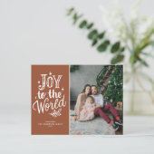Vreugde aan de wereld Kerstmis Carol Terracotta Fo Feestdagenkaart (Staand voorkant)