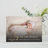 Vreugde aan de wereld Kerstmis geboorte aankondigi Feestdagenkaart (Staand voorkant)