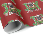 Vreugde aan de wereld Kerstmis Pug Santa Cadeaupapier (Rol Hoek)