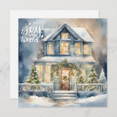 Vreugde aan de Wereld Kerstmis Snowy Night House Feestdagenkaart (Voorkant / Achterkant)