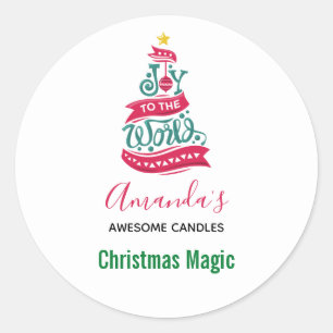 Vreugde aan de Wereld Kerstmis Typografie Kaars Ze Ronde Sticker