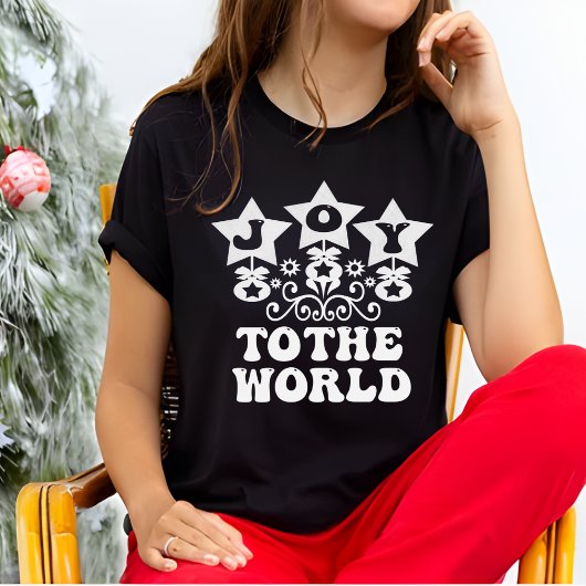 Vreugde aan de Wereld Moderne Zwarte Vrouwen Kerst T-shirt