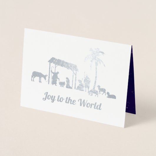 Vreugde aan de wereld. Nativity Scene Luxe Folie Kaarten (Voorkant)