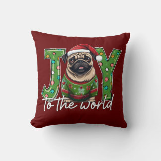 Vreugde aan de wereld Pug Kerstman Kussen