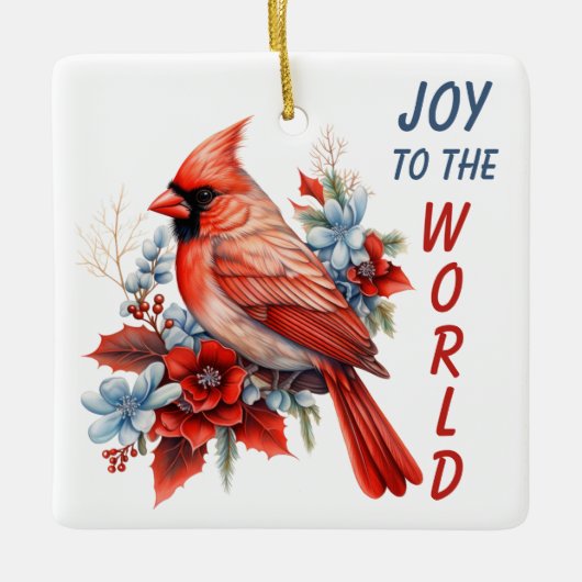 Vreugde aan de Wereld Rode Kardinaal Vakantie Keramisch Ornament (Voorkant)
