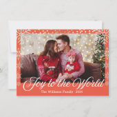 vreugde aan de wereld, sneeuwvlokken glinsteren ro feestdagenkaart (Voorkant)