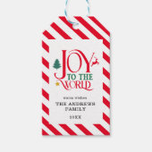 "Vreugde aan de wereld" Stripes-Deer Tree Star Cadeaulabel (Voorkant)