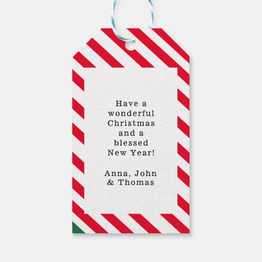 "Vreugde aan de wereld" Stripes-Deer Tree Star Cadeaulabel (Achterkant)