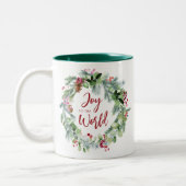 Vreugde aan de wereld Waterverf krans kerst Tweekleurige Koffiemok (Links)