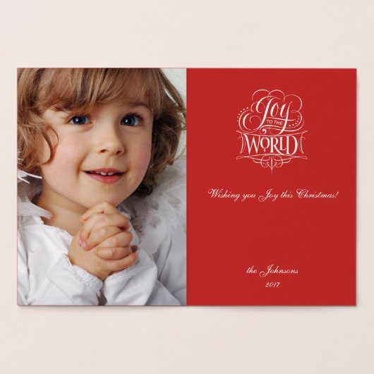 Vreugde aan de Wereld Zilveren Folie Kerstmis Kall Folie Kaarten (Binnen)