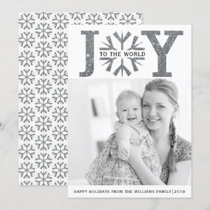 Vreugde aan de wereld zilveren grijze sneeuwvlok K Feestdagenkaart