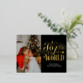 Vreugde aan de Wereld Zwart Goud Script Foto Moder Folie Feestdagen Briefkaart (Staand Voorkant)