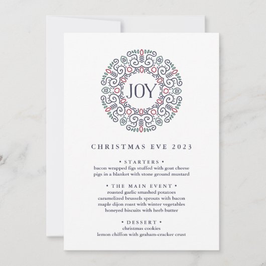 vreugde | Aangepaste kerstavond diner menu Kaart (Voorkant)