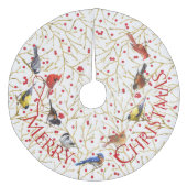 Vreugde Achtertuin Vogels & Winterbessen Kerstmis Fleece Kerstboom Rok (Voorkant)