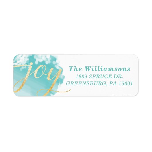 vreugde | Artistic Aqua Blue Waterverf verflijn Etiket (Voorkant)