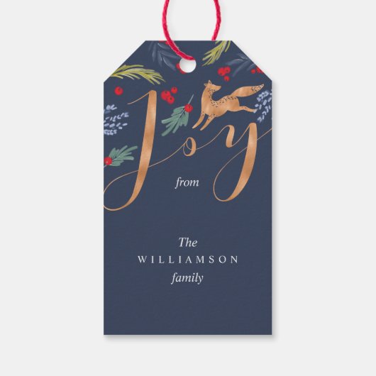 vreugde | Artistieke bossen Fox & Vakantie groen Cadeaulabel (Achterkant)