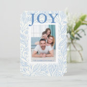 Vreugde Blauw Wit Bloemen Gepersonaliseerde Foto Feestdagenkaart (Staand voorkant)