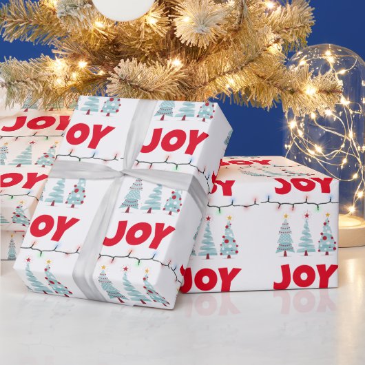 Vreugde Drie Blauwe Kerstbomen verlichting Cadeaupapier (Feestdagen)