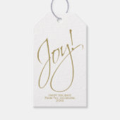 Vreugde! Eenvoudig Goud Script & Witte Kerstmisfot Cadeaulabel (Voorkant)