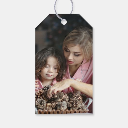 Vreugde! Eenvoudig Goud Script & Witte Kerstmisfot Cadeaulabel (Achterkant)