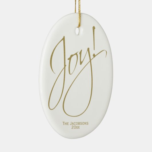 Vreugde! Eenvoudige Elegante Gouden & Witte Kerstm Keramisch Ornament (Rechts)