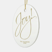 Vreugde! Eenvoudige Elegante Gouden & Witte Kerstm Keramisch Ornament (Links)