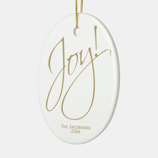 Vreugde! Eenvoudige Elegante Gouden & Witte Kerstm Keramisch Ornament (Links)