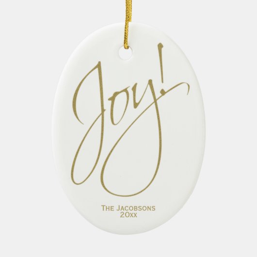 Vreugde! Eenvoudige Elegante Gouden & Witte Kerstm Keramisch Ornament (Voorkant)