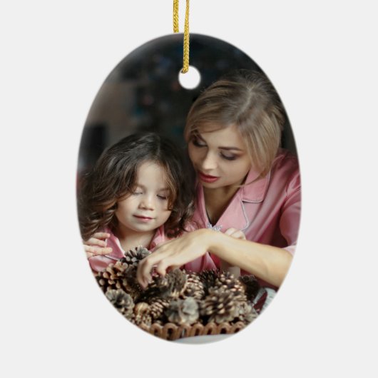 Vreugde! Eenvoudige Elegante Gouden & Witte Kerstm Keramisch Ornament (Achterkant)