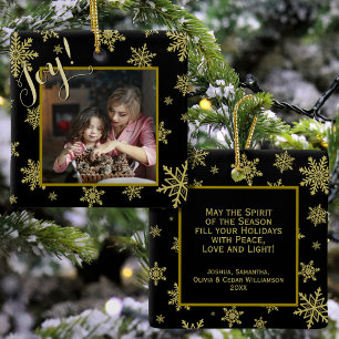 Vreugde! Elegant Goud Sneeuwvlokken Zwart Vakantie Keramisch Ornament