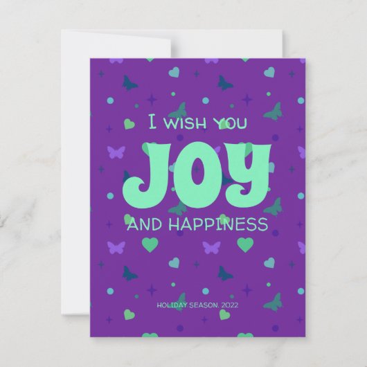 vreugde en geluk paars groen feestdagenkaart (Voorkant)