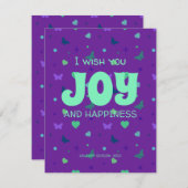 vreugde en geluk paars groen feestdagenkaart (Voorkant / Achterkant)