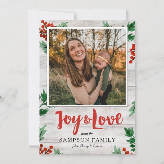 Vreugde en Liefde Rustieke Botanische Vakantie Fot Feestdagenkaart (Voorkant)