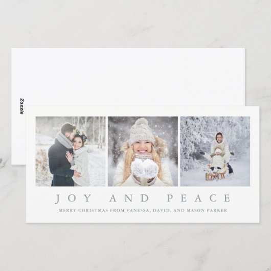 Vreugde en Vrede | Moderne Kerst Drie Foto's Feestdagenkaart (Voorkant / Achterkant)