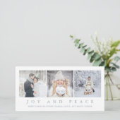 Vreugde en Vrede | Moderne Kerst Drie Foto's Feestdagenkaart (Staand voorkant)
