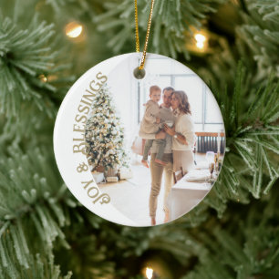 Vreugde en zegeningen Foto Kerstmis gepersonalisee Keramisch Ornament
