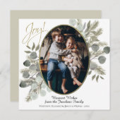 Vreugde! Eucalyptus Bladeren & Pine Gold Foto Lijs Feestdagenkaart (Voorkant / Achterkant)