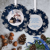 Vreugde! Feestelijke sneeuwvlokken op Navy Blue Va Ornament Kaart