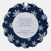 Vreugde! Feestelijke sneeuwvlokken op Navy Blue Va Ornament Kaart (Achterkant)