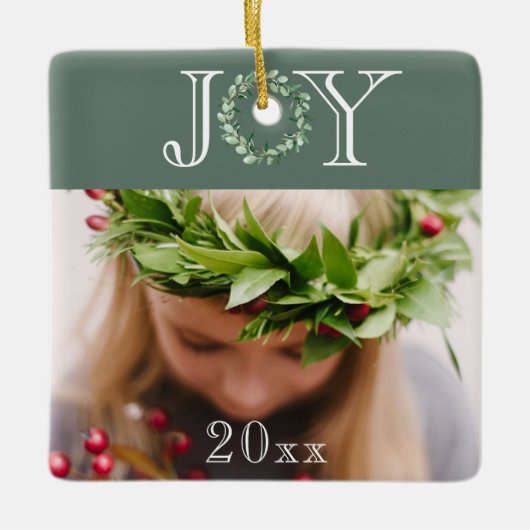Vreugde Foto Gepersonaliseerde Kerstvakantie Keramisch Ornament (Voorkant)