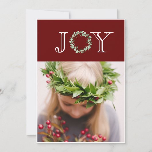 Vreugde Foto Rode Kerstmis Gepersonaliseerd Feestdagenkaart (Voorkant)