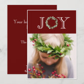 Vreugde Foto Rode Kerstmis Gepersonaliseerd Feestdagenkaart (Voorkant / Achterkant)