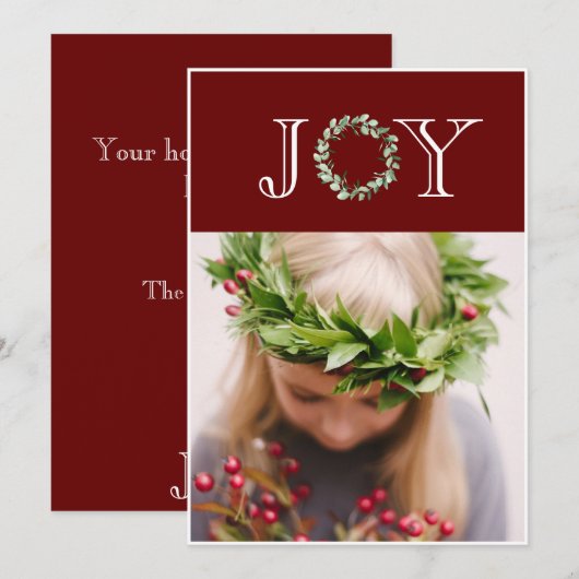 Vreugde Foto Rode Kerstmis Gepersonaliseerd Feestdagenkaart (Voorkant / Achterkant)