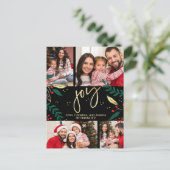 Vreugde Foto Rood Goud Kerstmis Groen Zwart Feestdagenkaart (Staand voorkant)