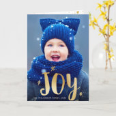 VREUGDE | Gold Script Overlay Kerstkaart Kaart (Gele Bloem)